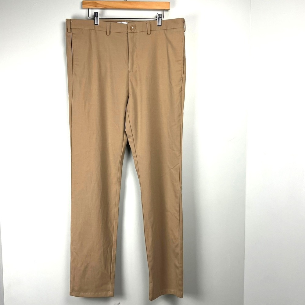 BauBax Mens Merino Wool Blend Travel Pants‎ Khaki Tan 38x34 Slim Fit Office